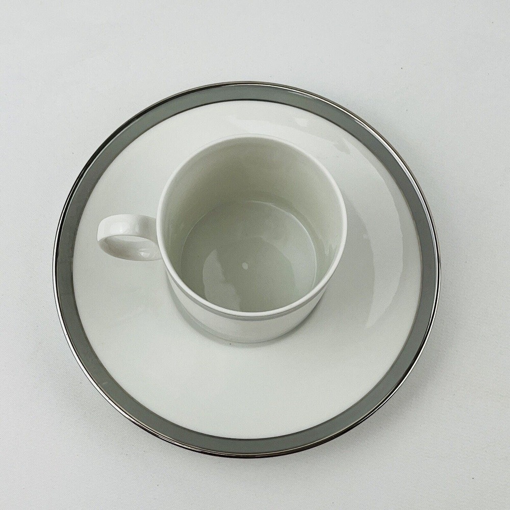 Vintage Thomas Flat Cup & Saucer Set 3" Gray‎ Platinum Band & Trim THO194 - Picture 2 of 9